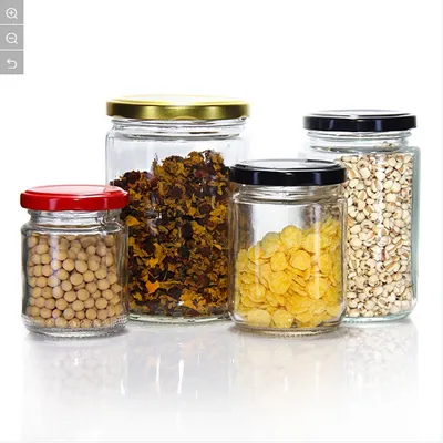 Cylinder Round Glass Chili Sauce Bottle Jam Honey Jar with Tinplate Lid