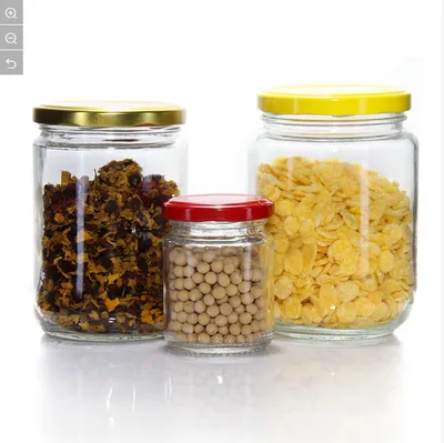Customized Shape Canning Food Jars Glass Jar Honey with Metal Lid